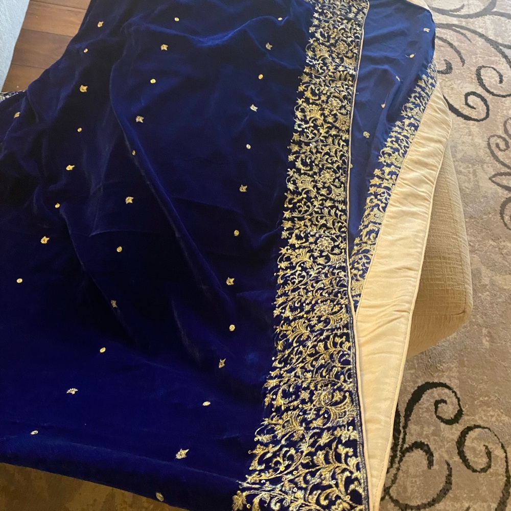 New unused royal blue and gold velvet shawl